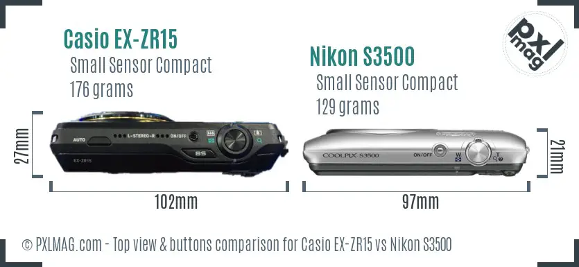 Casio EX-ZR15 vs Nikon S3500 top view buttons comparison