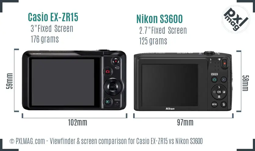 Casio EX-ZR15 vs Nikon S3600 Screen and Viewfinder comparison