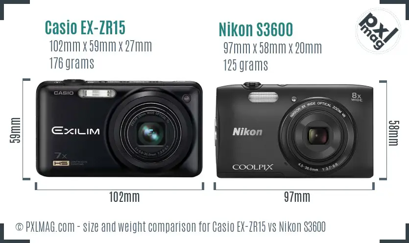 Casio EX-ZR15 vs Nikon S3600 size comparison