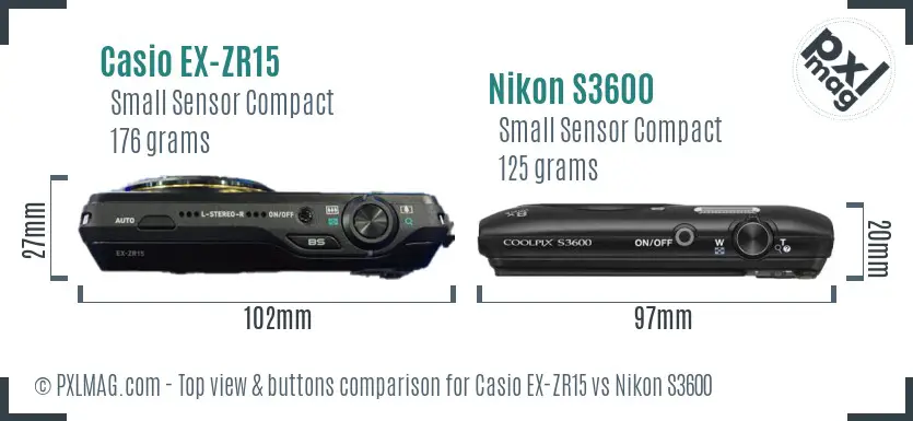 Casio EX-ZR15 vs Nikon S3600 top view buttons comparison