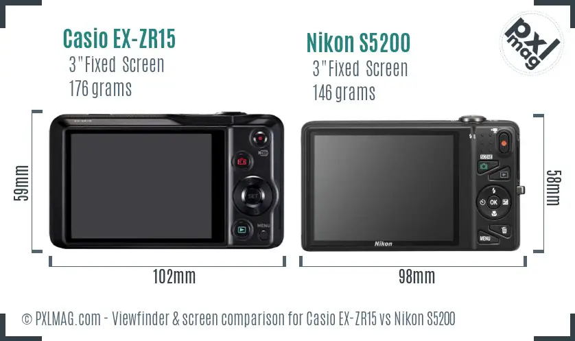 Casio EX-ZR15 vs Nikon S5200 Screen and Viewfinder comparison Casio EX-ZR15 vs Nikon S5200 Screen and Viewfinder comparison