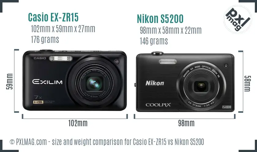 Casio EX-ZR15 vs Nikon S5200 size comparison Casio EX-ZR15 vs Nikon S5200 size comparison