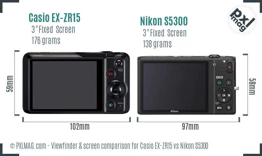 Casio EX-ZR15 vs Nikon S5300 Screen and Viewfinder comparison