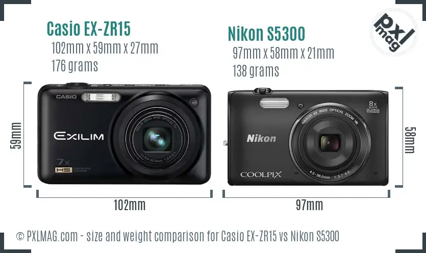 Casio EX-ZR15 vs Nikon S5300 size comparison
