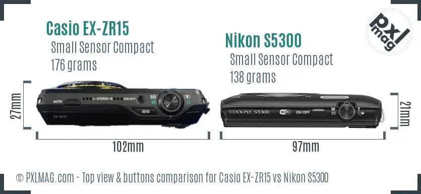 Casio EX-ZR15 vs Nikon S5300 top view buttons comparison