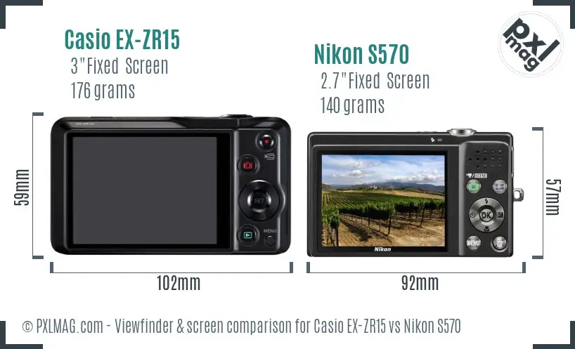 Casio EX-ZR15 vs Nikon S570 Screen and Viewfinder comparison