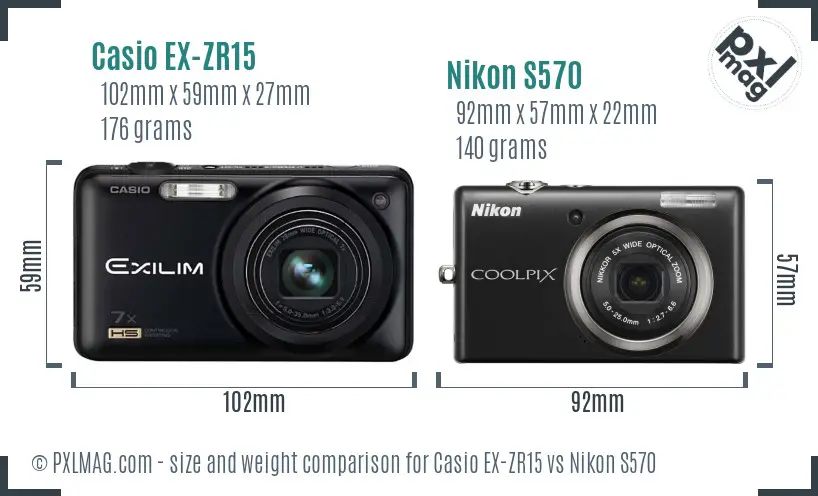 Casio EX-ZR15 vs Nikon S570 size comparison