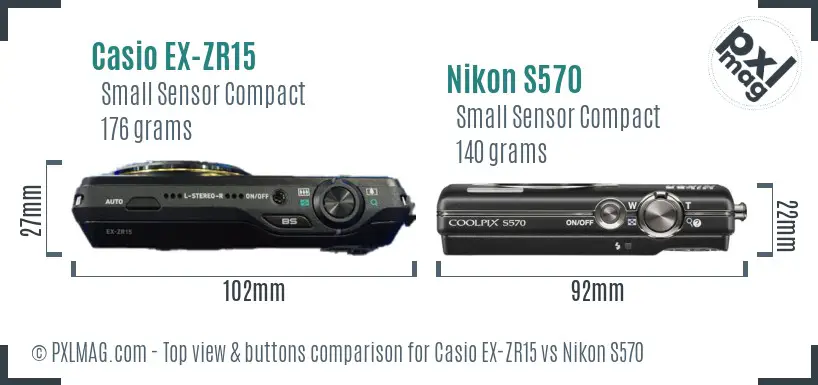Casio EX-ZR15 vs Nikon S570 top view buttons comparison