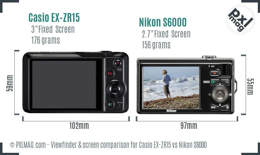 Casio EX-ZR15 vs Nikon S6000 Screen and Viewfinder comparison