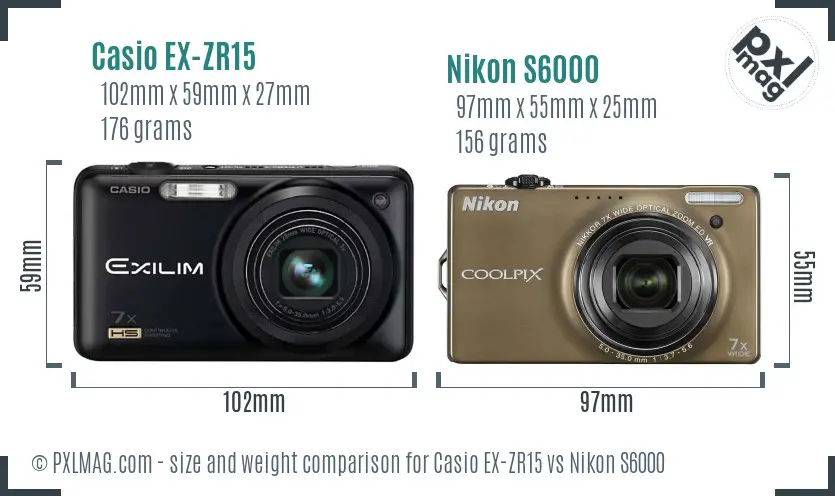 Casio EX-ZR15 vs Nikon S6000 size comparison