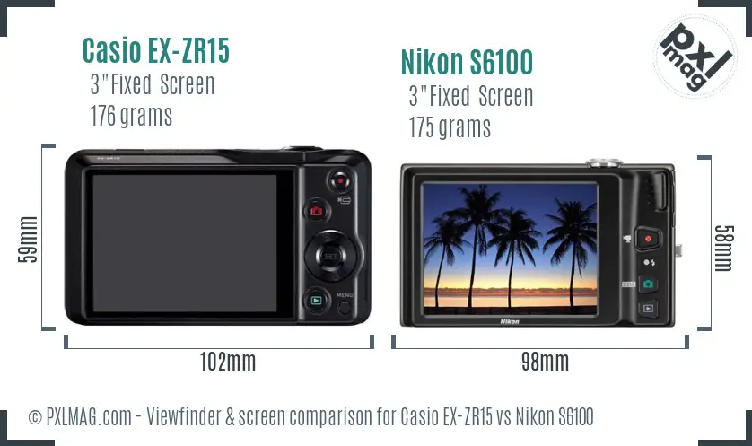 Casio EX-ZR15 vs Nikon S6100 Screen and Viewfinder comparison