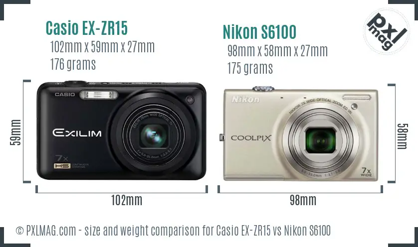 Casio EX-ZR15 vs Nikon S6100 size comparison