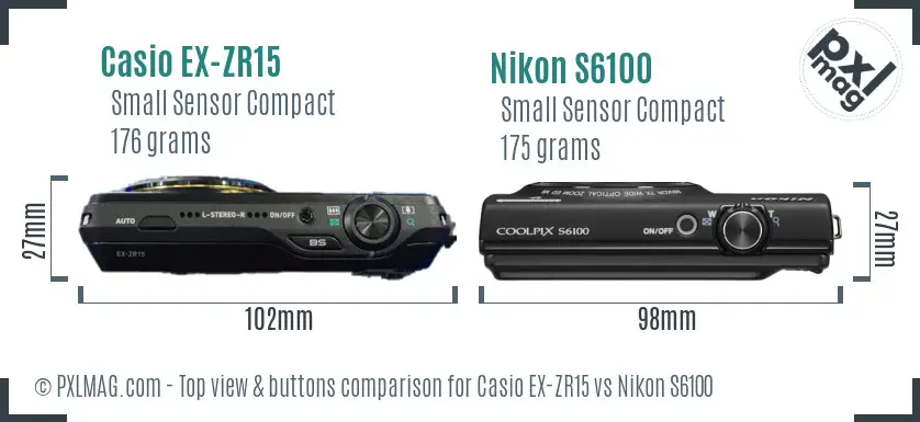 Casio EX-ZR15 vs Nikon S6100 top view buttons comparison