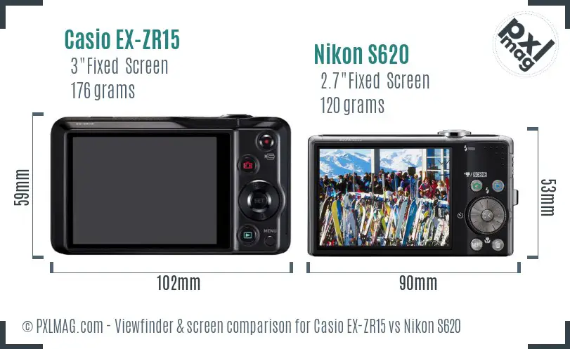 Casio EX-ZR15 vs Nikon S620 Screen and Viewfinder comparison