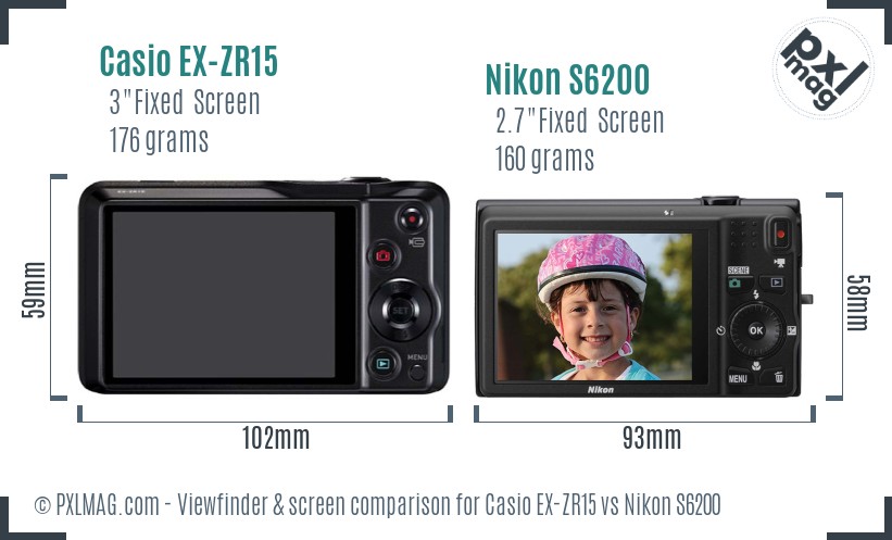 Casio EX-ZR15 vs Nikon S6200 Screen and Viewfinder comparison