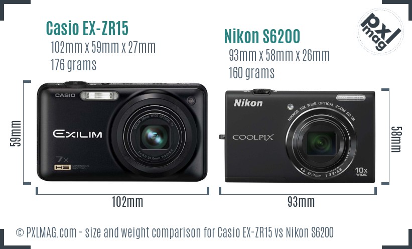 Casio EX-ZR15 vs Nikon S6200 size comparison