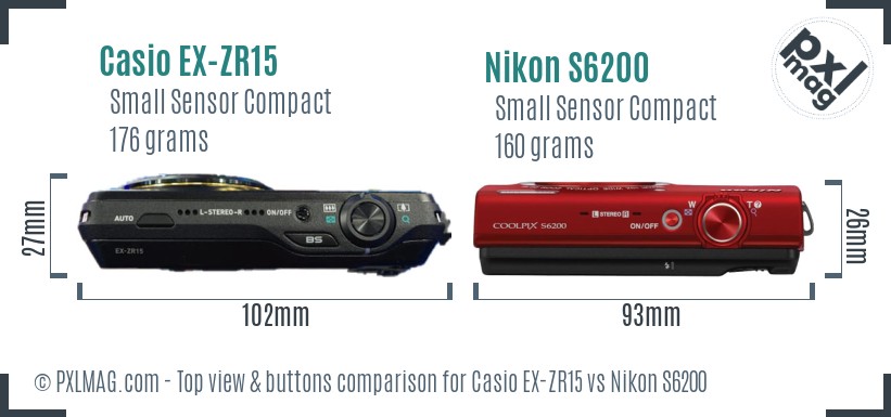 Casio EX-ZR15 vs Nikon S6200 top view buttons comparison