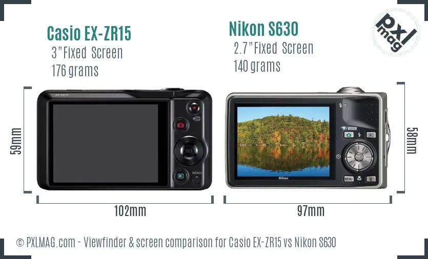 Casio EX-ZR15 vs Nikon S630 Screen and Viewfinder comparison