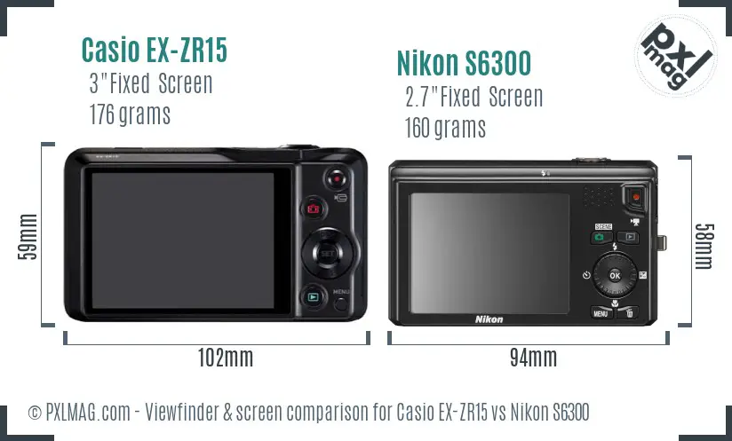Casio EX-ZR15 vs Nikon S6300 Screen and Viewfinder comparison