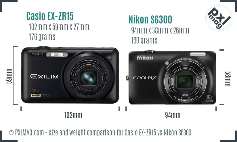 Casio EX-ZR15 vs Nikon S6300 size comparison