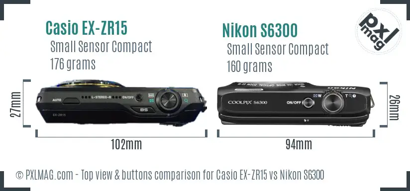 Casio EX-ZR15 vs Nikon S6300 top view buttons comparison