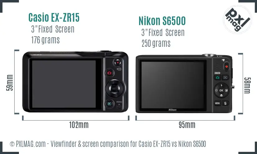 Casio EX-ZR15 vs Nikon S6500 Screen and Viewfinder comparison