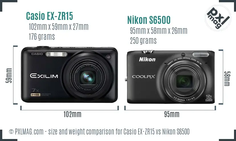 Casio EX-ZR15 vs Nikon S6500 size comparison