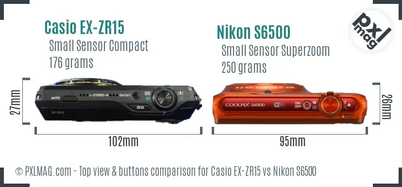 Casio EX-ZR15 vs Nikon S6500 top view buttons comparison