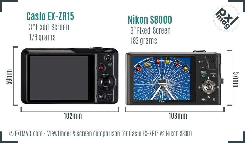 Casio EX-ZR15 vs Nikon S8000 Screen and Viewfinder comparison