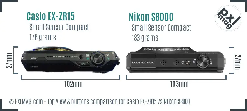 Casio EX-ZR15 vs Nikon S8000 top view buttons comparison