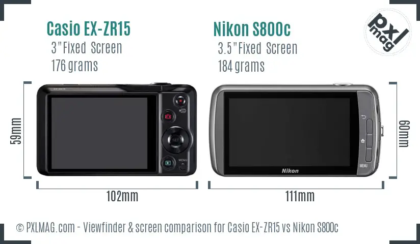 Casio EX-ZR15 vs Nikon S800c Screen and Viewfinder comparison