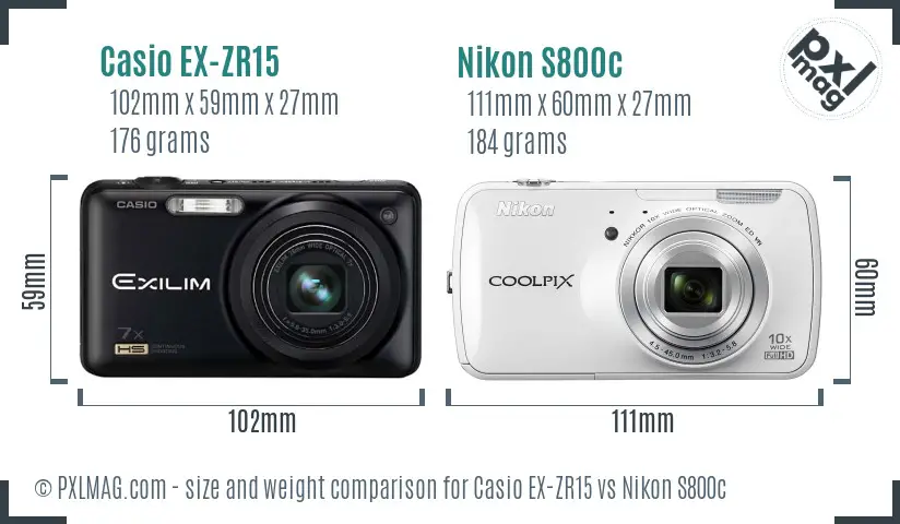 Casio EX-ZR15 vs Nikon S800c size comparison