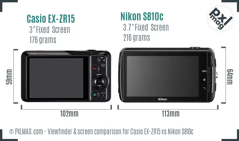 Casio EX-ZR15 vs Nikon S810c Screen and Viewfinder comparison