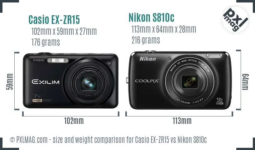 Casio EX-ZR15 vs Nikon S810c size comparison