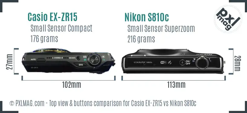 Casio EX-ZR15 vs Nikon S810c top view buttons comparison