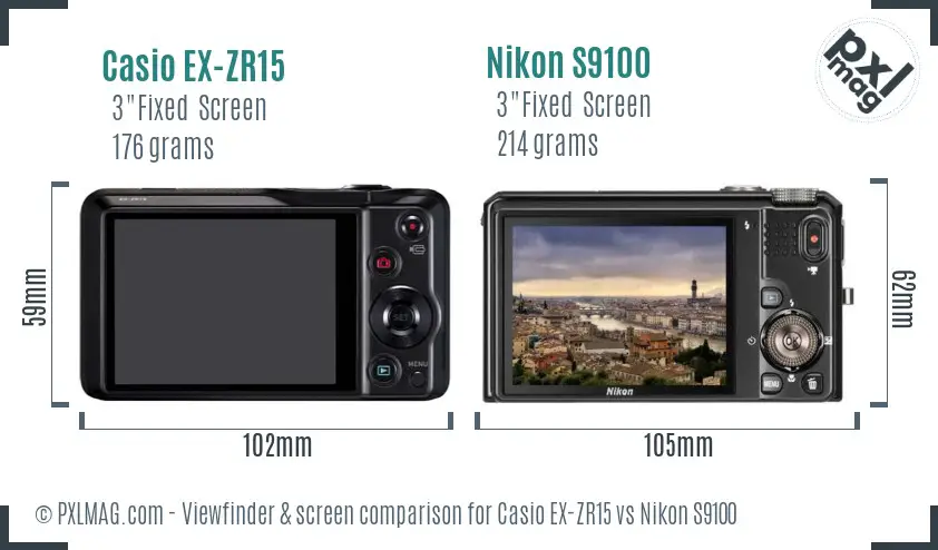 Casio EX-ZR15 vs Nikon S9100 Screen and Viewfinder comparison