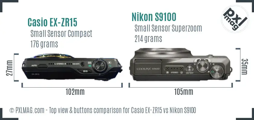 Casio EX-ZR15 vs Nikon S9100 top view buttons comparison
