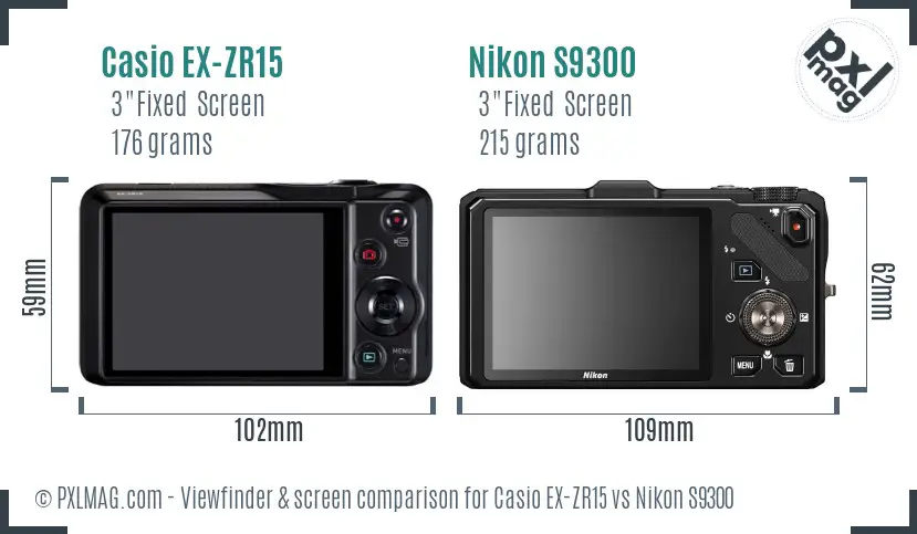 Casio EX-ZR15 vs Nikon S9300 Screen and Viewfinder comparison