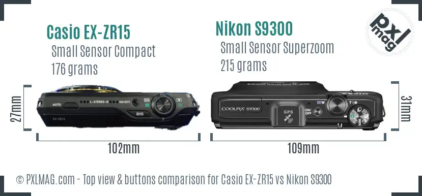 Casio EX-ZR15 vs Nikon S9300 top view buttons comparison