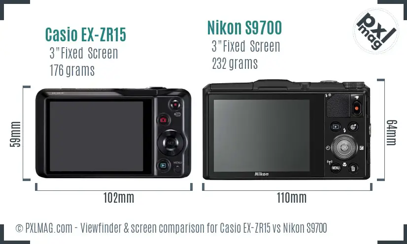 Casio EX-ZR15 vs Nikon S9700 Screen and Viewfinder comparison
