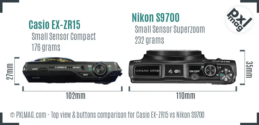 Casio EX-ZR15 vs Nikon S9700 top view buttons comparison
