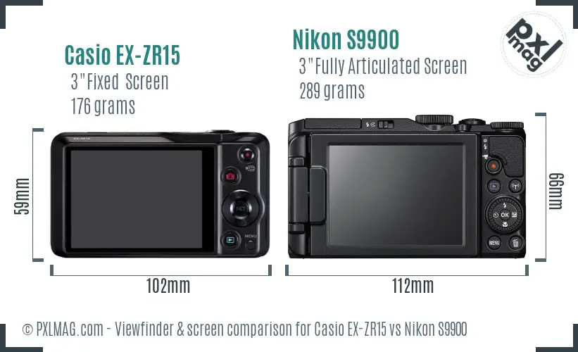 Casio EX-ZR15 vs Nikon S9900 Screen and Viewfinder comparison