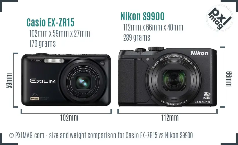 Casio EX-ZR15 vs Nikon S9900 size comparison