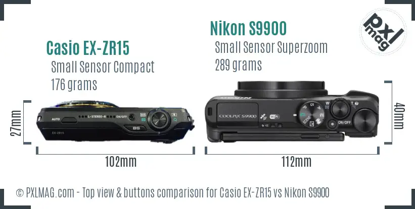 Casio EX-ZR15 vs Nikon S9900 top view buttons comparison