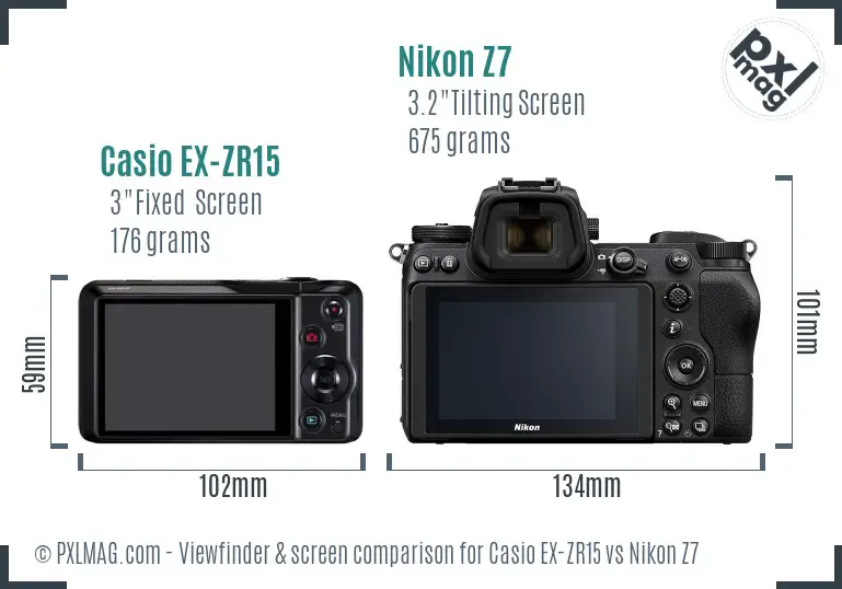 Casio EX-ZR15 vs Nikon Z7 Screen and Viewfinder comparison