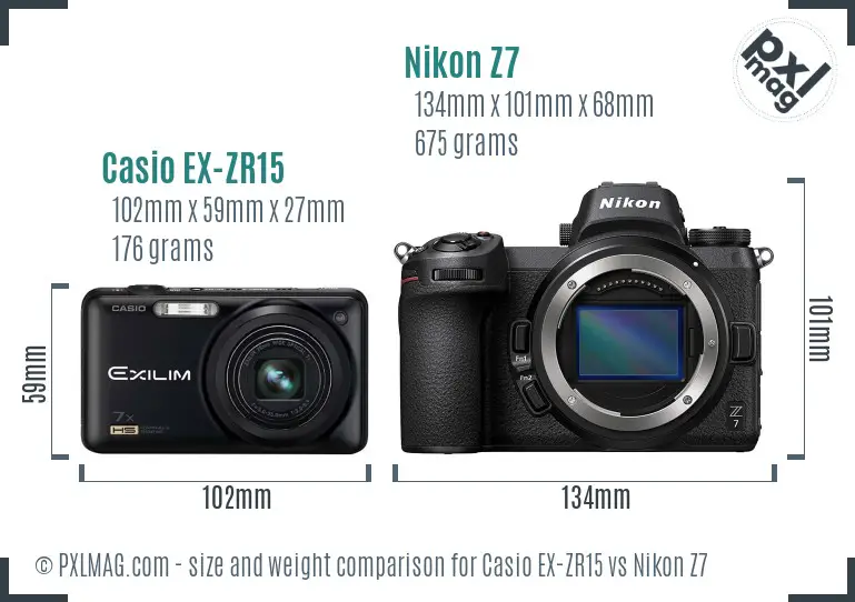 Casio EX-ZR15 vs Nikon Z7 size comparison