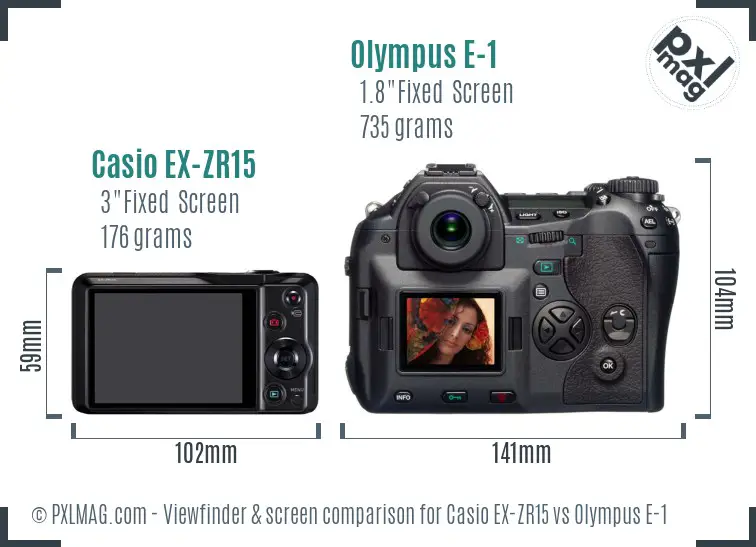 Casio EX-ZR15 vs Olympus E-1 Screen and Viewfinder comparison