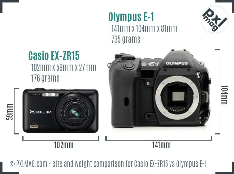 Casio EX-ZR15 vs Olympus E-1 size comparison