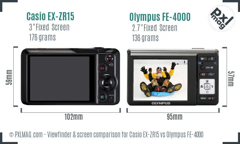 Casio EX-ZR15 vs Olympus FE-4000 Screen and Viewfinder comparison Casio EX-ZR15 vs Olympus FE-4000 Screen and Viewfinder comparison