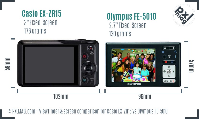 Casio EX-ZR15 vs Olympus FE-5010 Screen and Viewfinder comparison